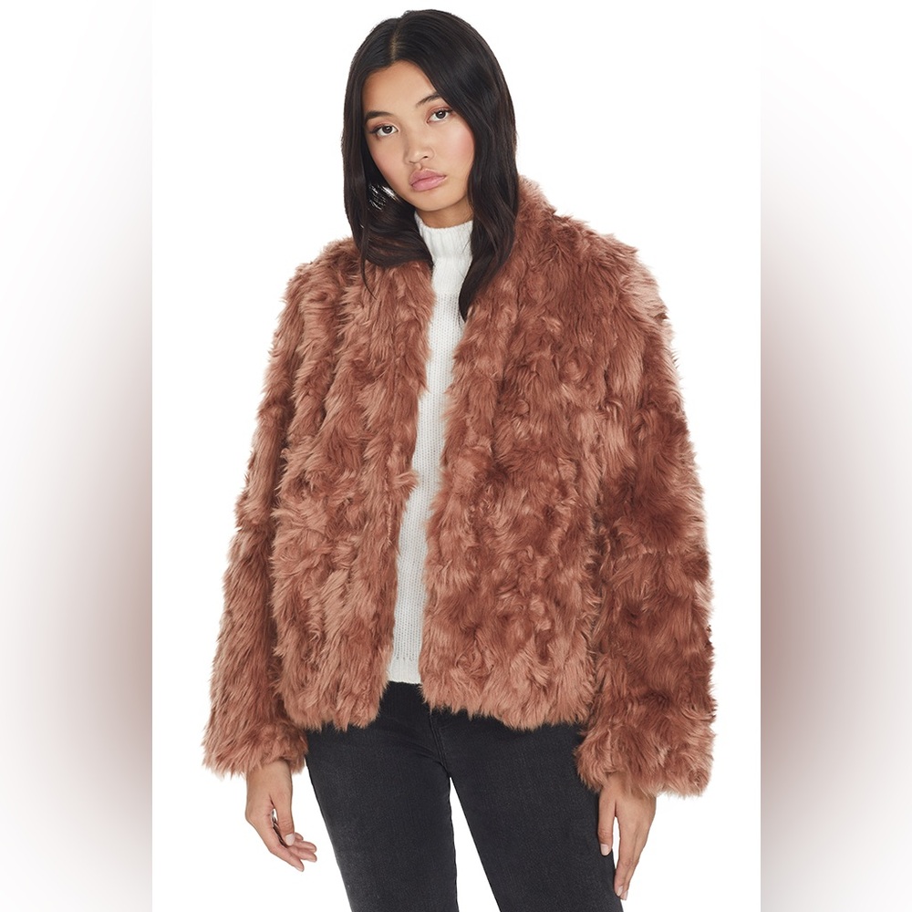 Vince Plush Faux Fur Jacket in Pink Umber sz S